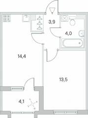 ЖК «Югтаун. Олимпийские кварталы», планировка 1-комнатной квартиры, 37.85 м²