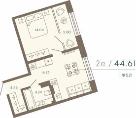 Апарт-комплекс «17/33 Петровский остров», планировка 1-комнатной квартиры, 44.61 м²