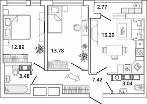 ЖК «Master Place», планировка 2-комнатной квартиры, 57.29 м²