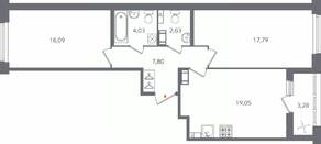 ЖК «Б15», планировка 2-комнатной квартиры, 69.03 м²