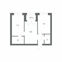 ЖК «Наука», планировка 2-комнатной квартиры, 59.23 м²