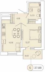 ЖК «Аквилон Stories», планировка 1-комнатной квартиры, 37.88 м²
