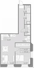 ЖК «AKZENT», планировка 1-комнатной квартиры, 54.32 м²