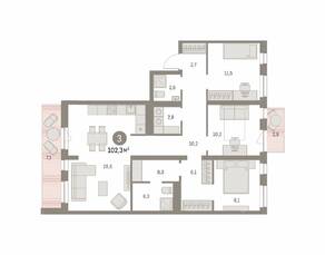 ЖК «Первый квартал», планировка 3-комнатной квартиры, 102.34 м²