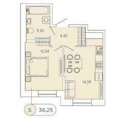 ЖК «Аквилон Stories», планировка 1-комнатной квартиры, 36.25 м²