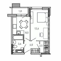 ЖК «Квартал Светлый», планировка 1-комнатной квартиры, 31.70 м²