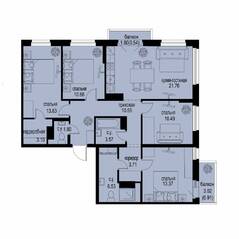 ЖК «ID Murino III», планировка 4-комнатной квартиры, 100.82 м²