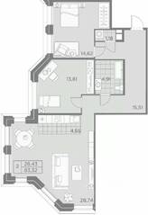 ЖК «AKZENT», планировка 2-комнатной квартиры, 83.32 м²