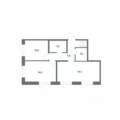 ЖК «Парусная 1», планировка 2-комнатной квартиры, 59.20 м²