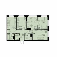 ЖК «ID Murino III», планировка 4-комнатной квартиры, 75.07 м²