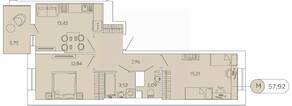 ЖК «Аквилон Stories», планировка 2-комнатной квартиры, 57.92 м²