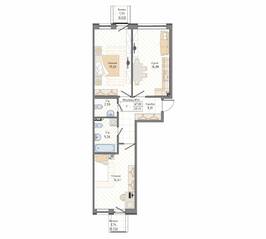 ЖК «Мануфактура James Beck», планировка 2-комнатной квартиры, 68.92 м²