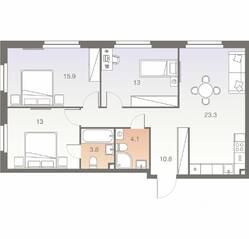 ЖК «Twelve», планировка 4-комнатной квартиры, 84.40 м²
