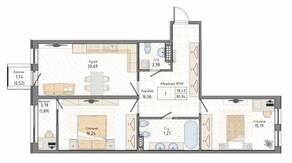 ЖК «Мануфактура James Beck», планировка 2-комнатной квартиры, 80.84 м²