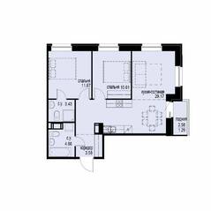ЖК «iD Svetlanovskiy», планировка 2-комнатной квартиры, 64.81 м²