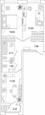 ЖК «БелАрт», планировка 2-комнатной квартиры, 53.79 м²