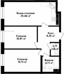 ЖК «Идеалист», планировка 2-комнатной квартиры, 70.80 м²