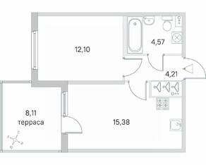 МЖК «Любоград», планировка 1-комнатной квартиры, 38.69 м²