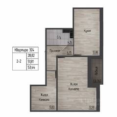 ЖК «Sertolovo Park», планировка 2-комнатной квартиры, 53.44 м²