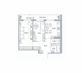 ЖК «Геометрия» (Кудрово), планировка 2-комнатной квартиры, 48.60 м²