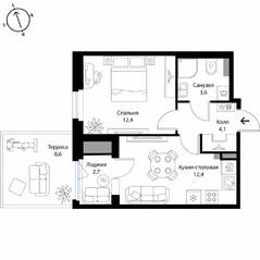 МЖК «Экография», планировка 1-комнатной квартиры, 36.50 м²