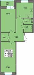 ЖК «Капральский», планировка 2-комнатной квартиры, 58.32 м²