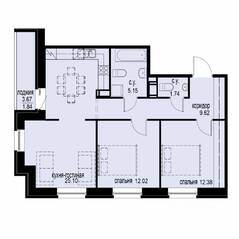 ЖК «iD Svetlanovskiy», планировка 2-комнатной квартиры, 67.85 м²