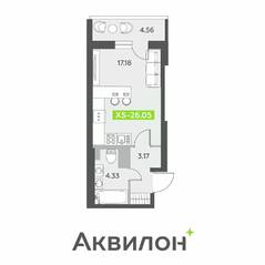 ЖК «Аквилон All in 3.0», планировка студии, 26.05 м²