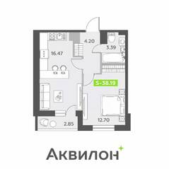 ЖК «Аквилон All in 3.0», планировка 1-комнатной квартиры, 38.19 м²