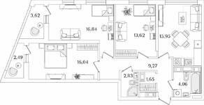 ЖК «Лайнеръ», планировка 3-комнатной квартиры, 83.32 м²