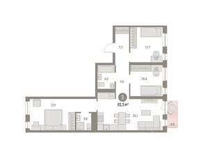 ЖК «Первый квартал», планировка 3-комнатной квартиры, 81.46 м²