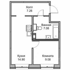 ЖК «Юнтолово», планировка 2-комнатной квартиры, 37.80 м²