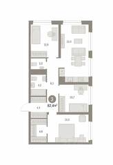 ЖК «Первый квартал», планировка 3-комнатной квартиры, 82.41 м²