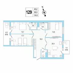 ЖК «Lotos Club», планировка 3-комнатной квартиры, 104.60 м²