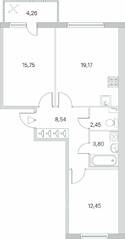 ЖК «Ясно. Янино», планировка 2-комнатной квартиры, 63.44 м²