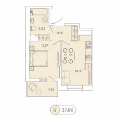 ЖК «Аквилон Stories», планировка 1-комнатной квартиры, 37.86 м²