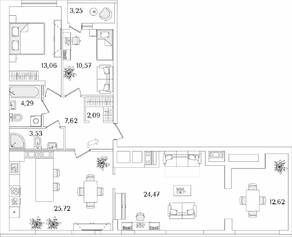 ЖК «Лайнеръ», планировка 3-комнатной квартиры, 96.76 м²