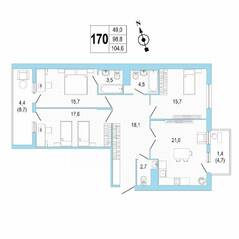 ЖК «Lotos Club», планировка 3-комнатной квартиры, 105.00 м²