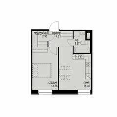 ЖК «iD Svetlanovskiy», планировка 1-комнатной квартиры, 40.58 м²