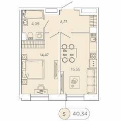 ЖК «Аквилон Stories», планировка 1-комнатной квартиры, 40.34 м²