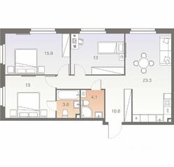 ЖК «Twelve», планировка 4-комнатной квартиры, 83.90 м²