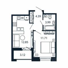 ЖК «Полис Новоселье», планировка 1-комнатной квартиры, 34.50 м²