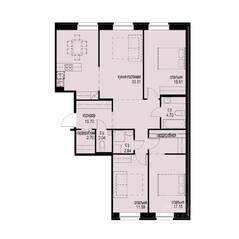 ЖК «iD Svetlanovskiy», планировка 3-комнатной квартиры, 105.54 м²