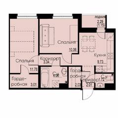 ЖК «ID Murino II», планировка 2-комнатной квартиры, 48.89 м²