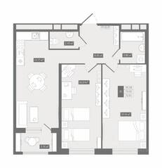 ЖК UP-квартал «Воронцовский», планировка 2-комнатной квартиры, 71.93 м²