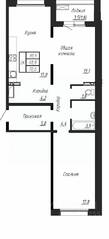 ЖК «Сибирь», планировка 2-комнатной квартиры, 70.60 м²