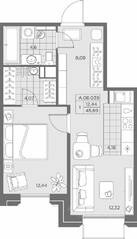 ЖК «AKZENT», планировка 1-комнатной квартиры, 45.97 м²