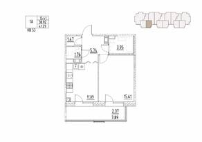 ЖК «Loft у озера», планировка 1-комнатной квартиры, 41.29 м²
