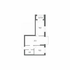 ЖК «Наука», планировка 2-комнатной квартиры, 68.83 м²