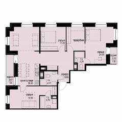 ЖК «iD Svetlanovskiy», планировка 3-комнатной квартиры, 105.97 м²
